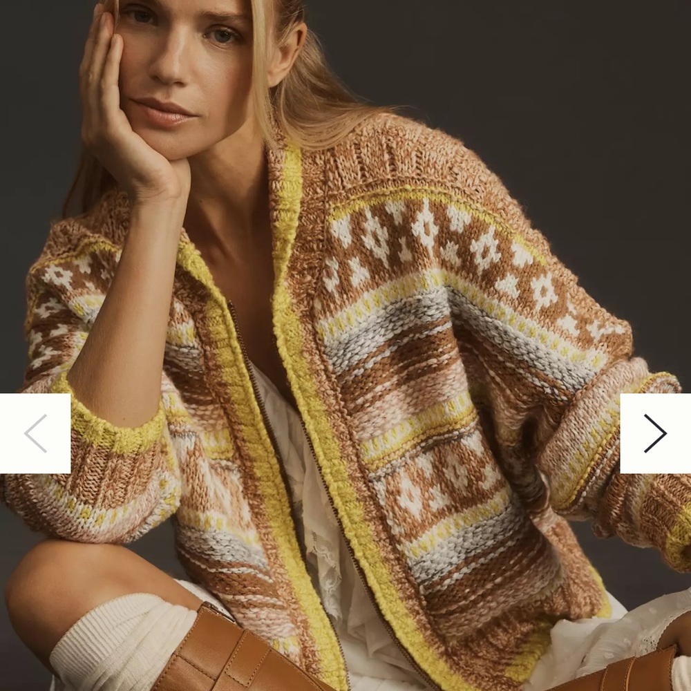 Anthropologie Striped Fair Isle Cardigan in Brown, Cream & Yellow